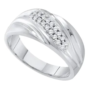 Keene Jewelers 10kt White Gold Mens Round Pave-set Diamond Diagonal Double Row Wedding Band 1/4 Cttw