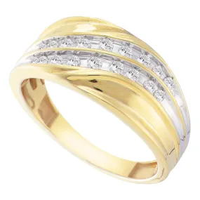 Keene Jewelers 10kt Yellow Gold Mens Round Channel-set Diamond Diagonal Double Row Wedding Band 1/3 Cttw