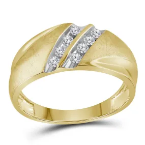 Keene Jewelers 10kt Yellow Gold Mens Round Diamond Wedding Double Row Band Ring 1/4 Cttw