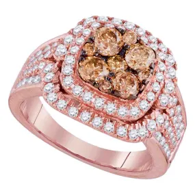 Keene Jewelers 14kt Rose Gold Round Brown Diamond Cluster Bridal Wedding Engagement Ring 2 Cttw