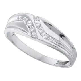 Keene Jewelers 14kt White Gold Mens Round Diamond Double Row Slender Wedding Band 1/8 Cttw