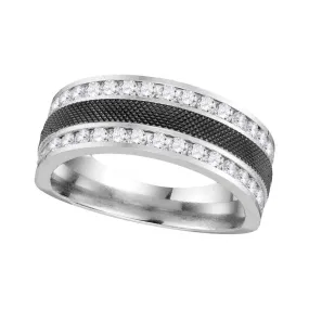 Keene Jewelers 14kt White Gold Mens Round Diamond Double Row Wedding Band 1 Cttw