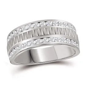 Keene Jewelers 14kt White Gold Mens Round Diamond Wedding Double Row Band Ring 1 Cttw