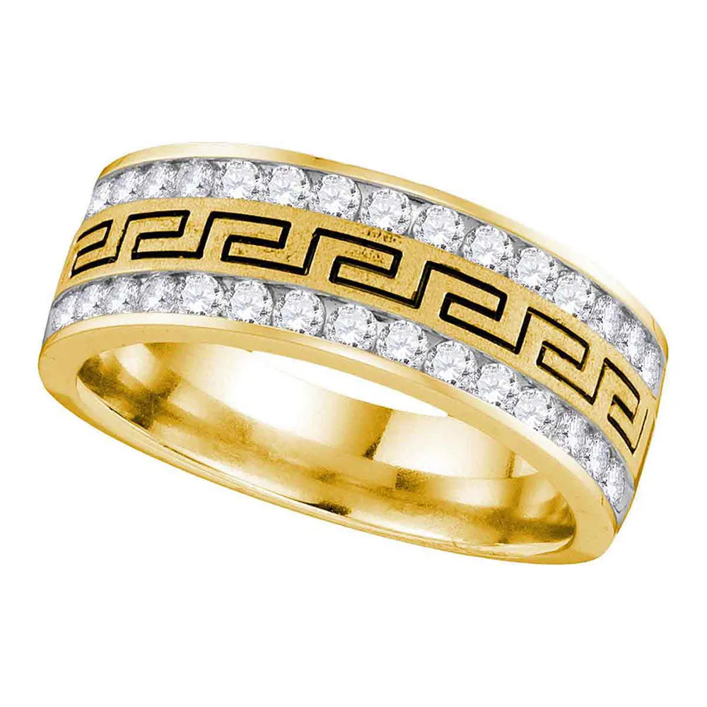 Keene Jewelers 14kt Yellow Gold Mens Round Diamond Grecco Double Row Wedding Band Ring 3/4 Cttw