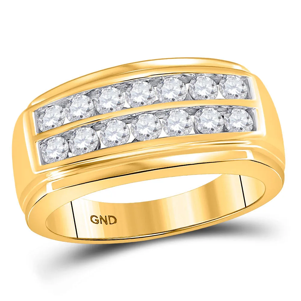 Keene Jewelers 14kt Yellow Gold Mens Round Diamond Wedding Double Row Band Ring 1 Cttw