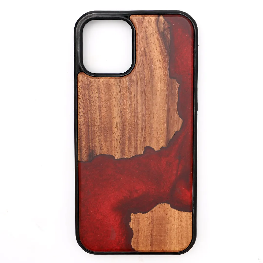 Koa Wood and Red Resin Phone Case