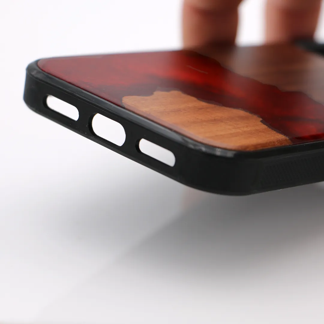 Koa Wood and Red Resin Phone Case