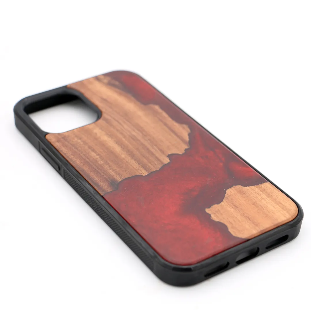 Koa Wood and Red Resin Phone Case