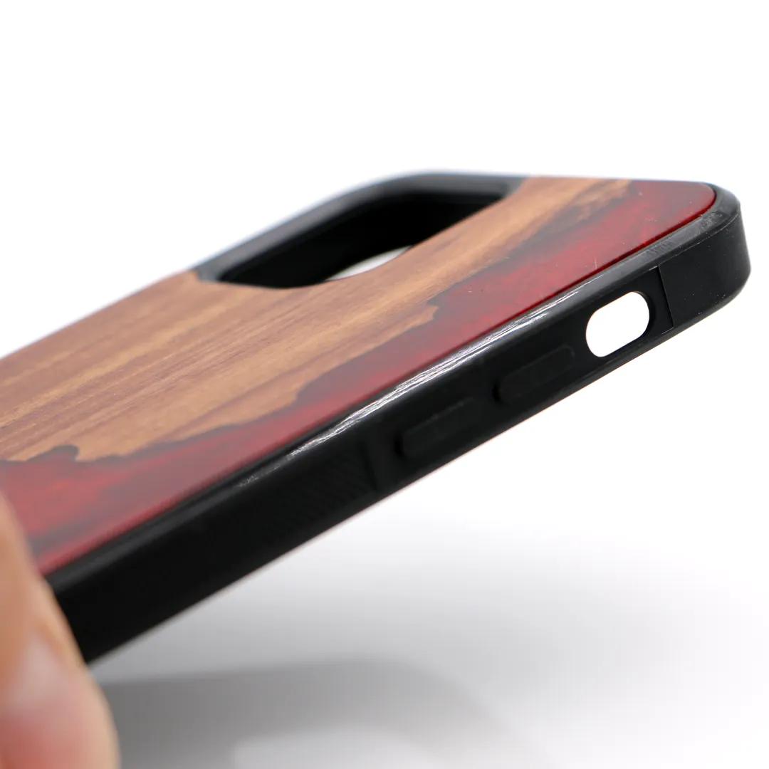 Koa Wood and Red Resin Phone Case