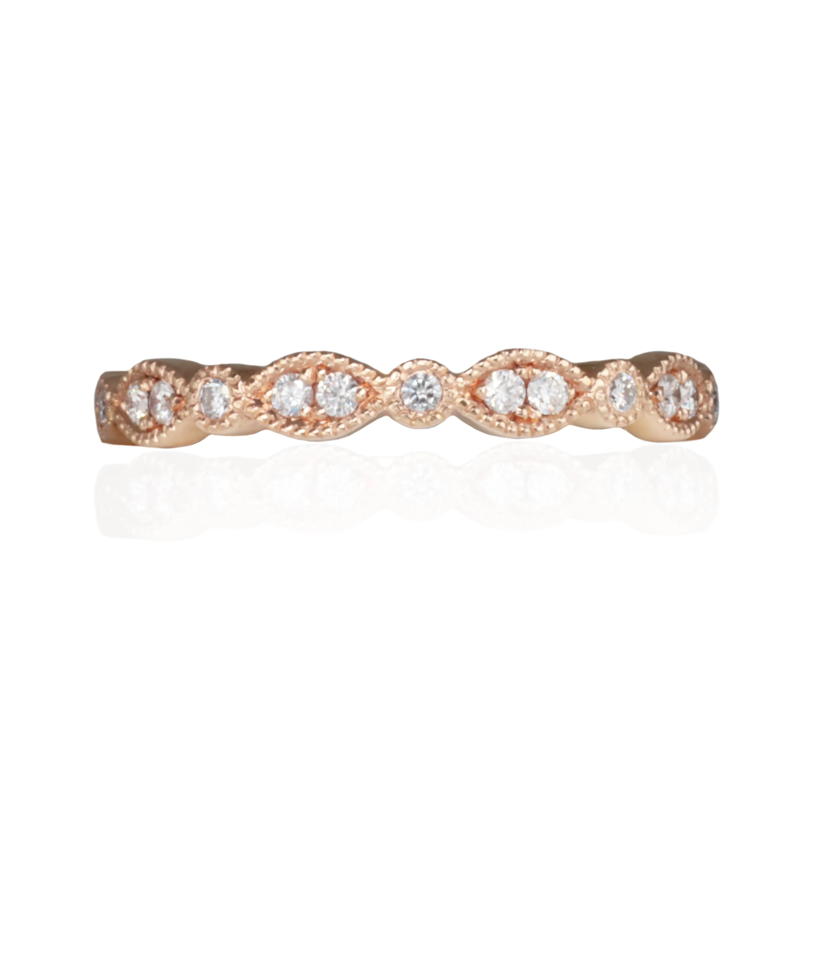 Ladies Rose Gold and Diamond Ring with milligrain