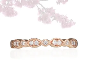 Ladies Rose Gold and Diamond Ring with milligrain