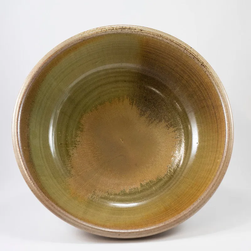 Large Serving Bowl with Amber & Green Interior