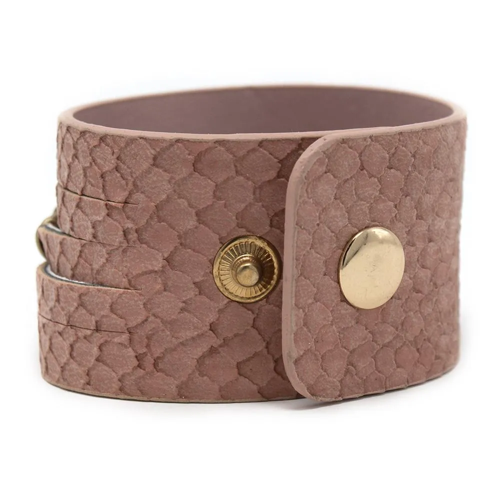 Leather Bracelet With Stone Station Pink Powder