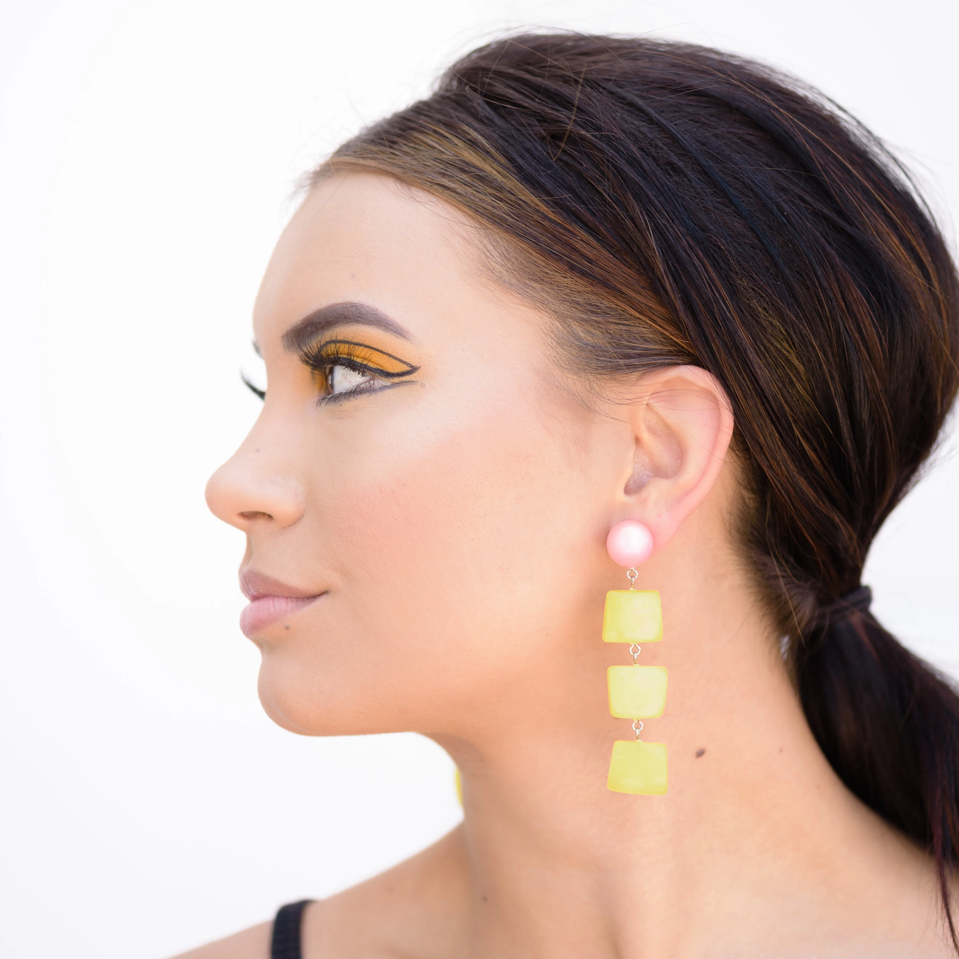 Light Pink & Yellow Geometric Stack Moonglow Statement Earrings