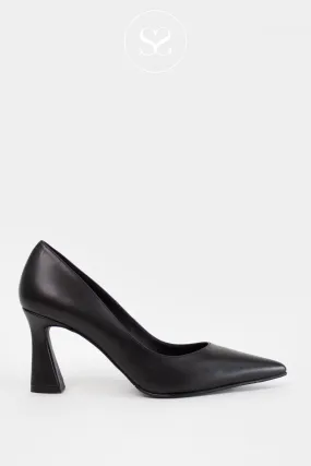 LODI ROA BLACK LEATHER POINTED TOE FLARED HEEL COURT SHOES