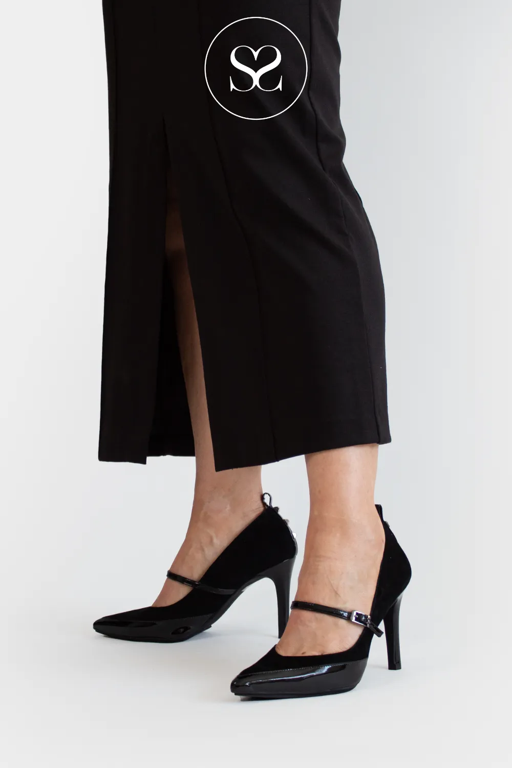 LODI ROALA BLACK SUEDE/LEATHER POINTED TOE HEELED SHOES