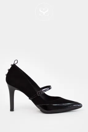 LODI ROALA BLACK SUEDE/LEATHER POINTED TOE HEELED SHOES