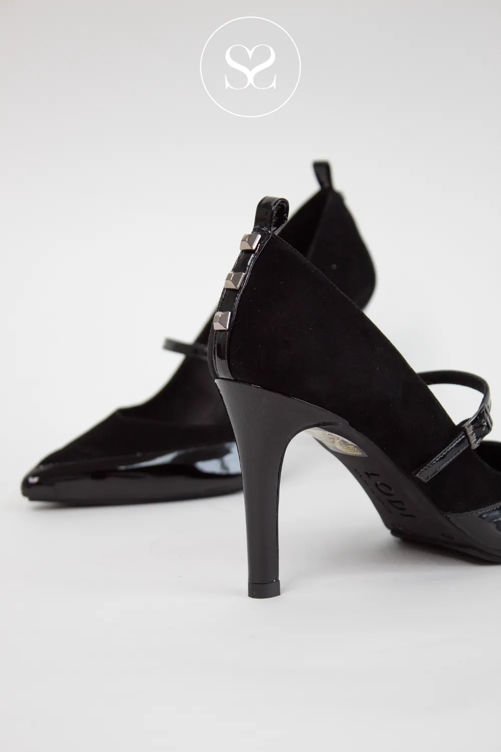 LODI ROALA BLACK SUEDE/LEATHER POINTED TOE HEELED SHOES