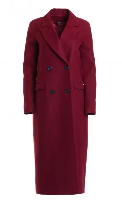 Manteau long double boutonnage bordeaux