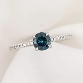 Maria Ring 0.75ct Blue Green Montana Sapphire, 14k White Gold (One of a kind)