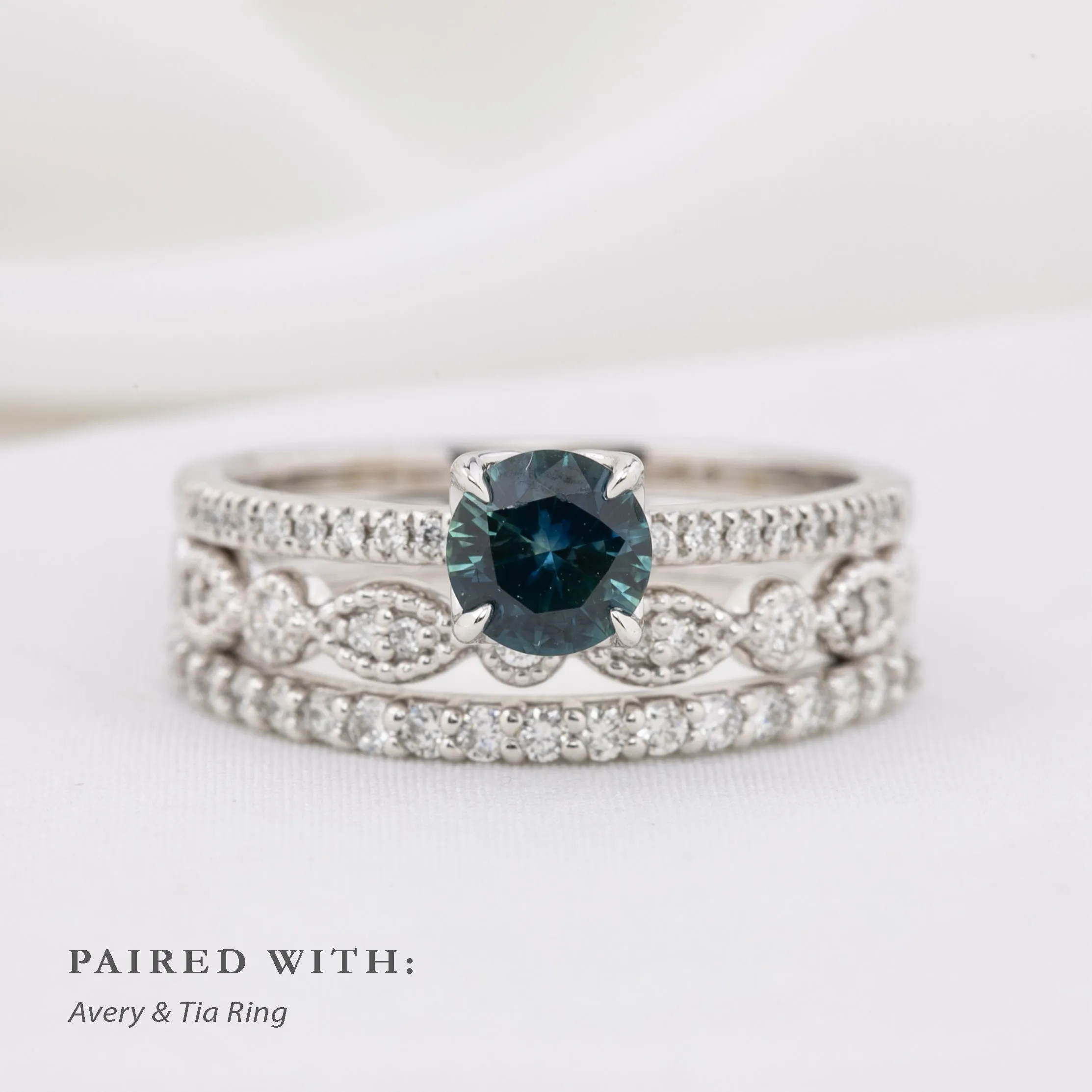 Maria Ring 0.75ct Blue Green Montana Sapphire, 14k White Gold (One of a kind)