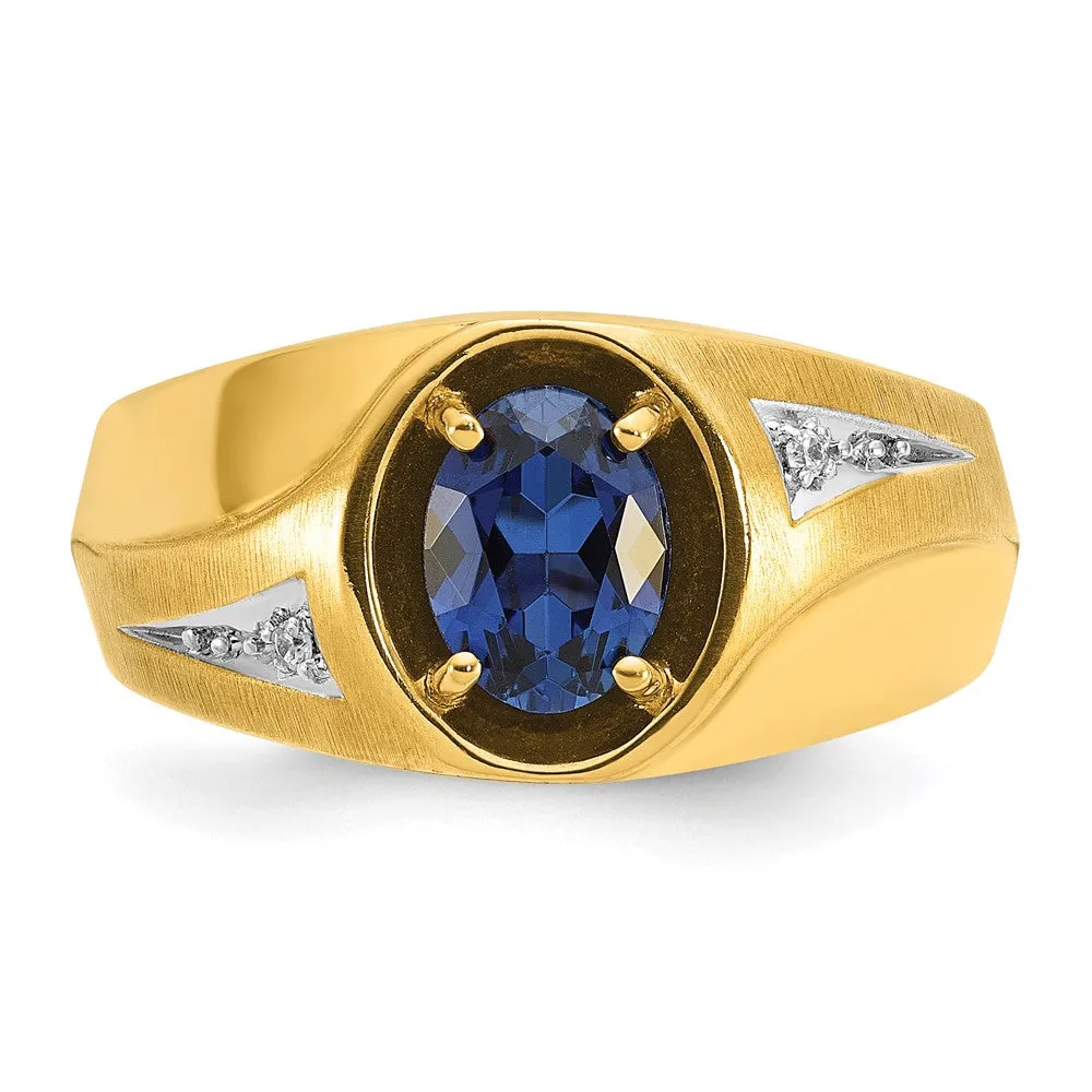 Men's 11mm 14K Yellow Gold Lab-Created Sapphire & Diamond Tapered Ring