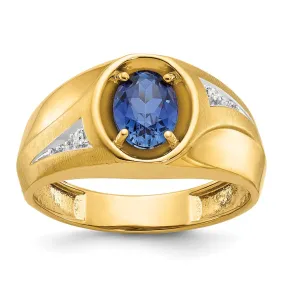 Men's 11mm 14K Yellow Gold Lab-Created Sapphire & Diamond Tapered Ring