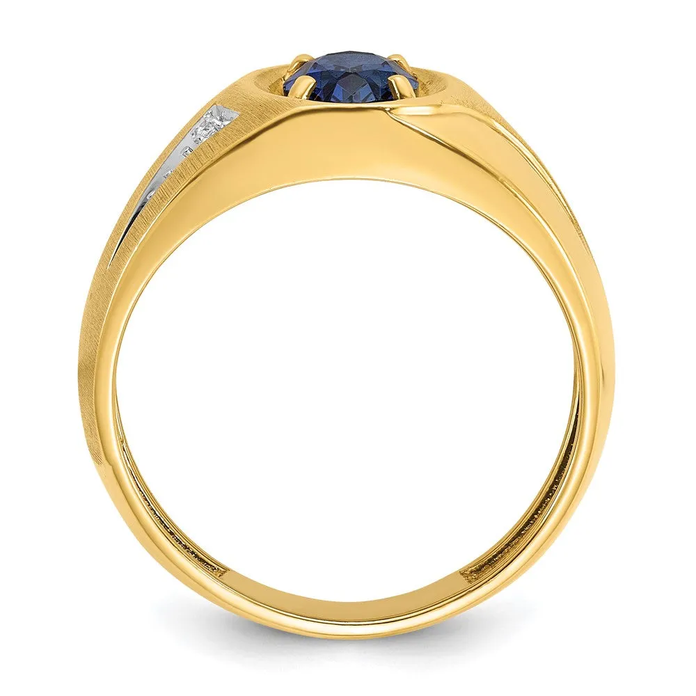 Men's 11mm 14K Yellow Gold Lab-Created Sapphire & Diamond Tapered Ring