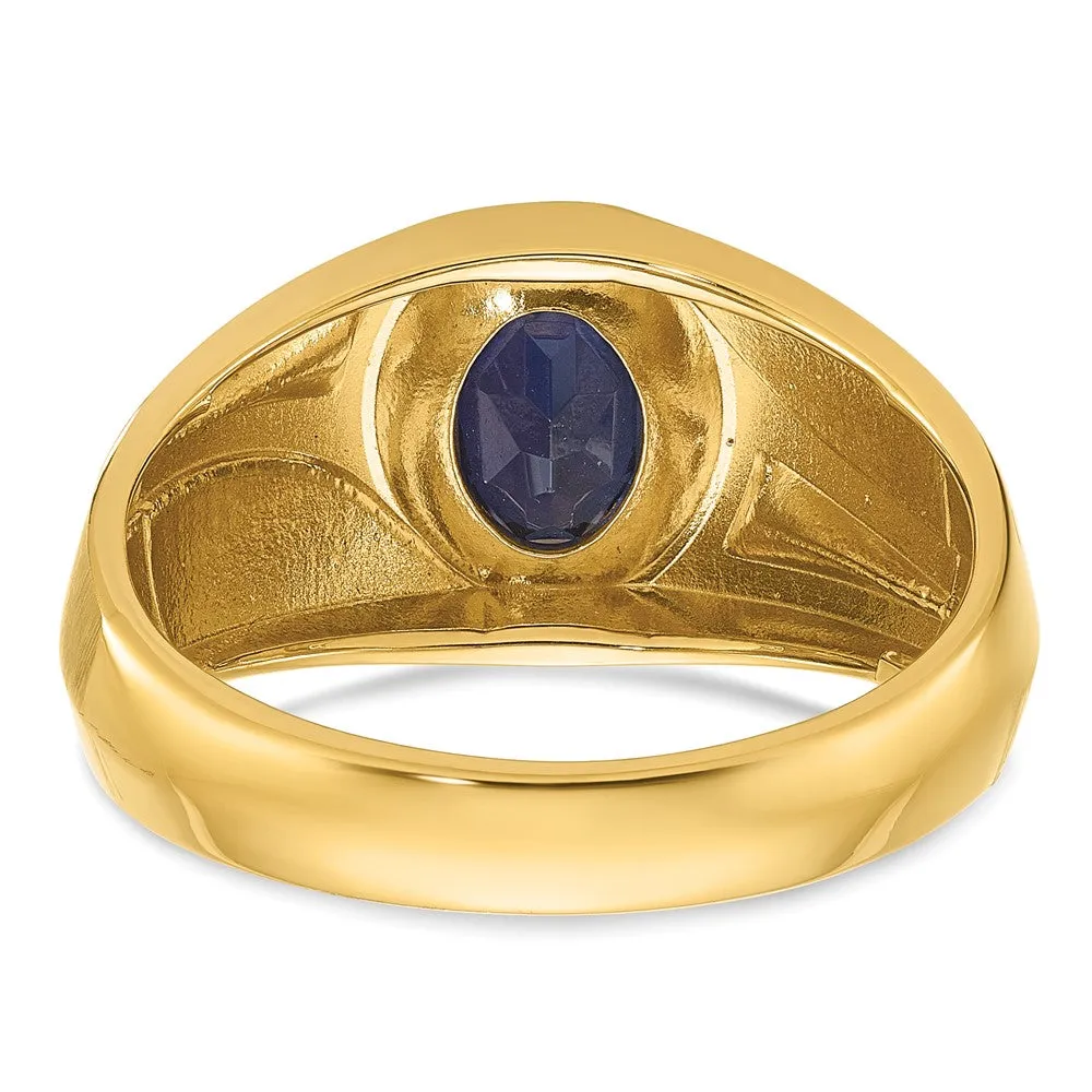 Men's 11mm 14K Yellow Gold Lab-Created Sapphire & Diamond Tapered Ring