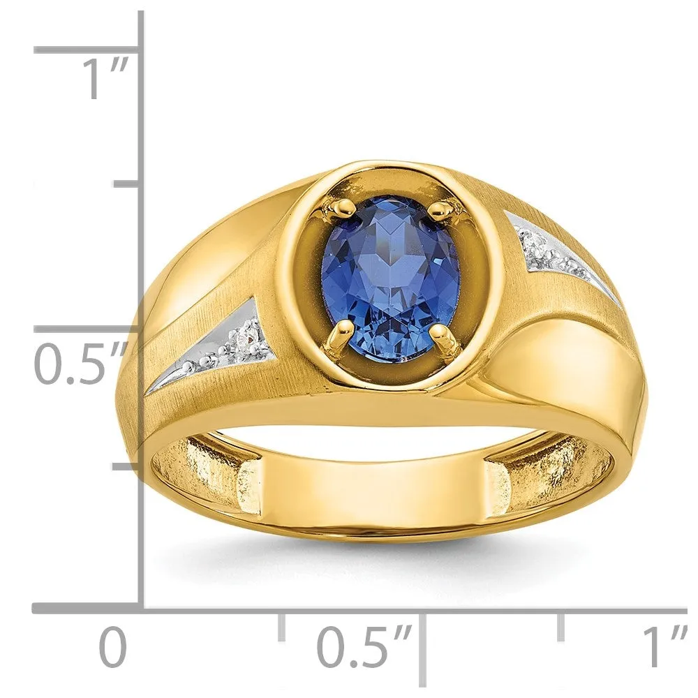 Men's 11mm 14K Yellow Gold Lab-Created Sapphire & Diamond Tapered Ring