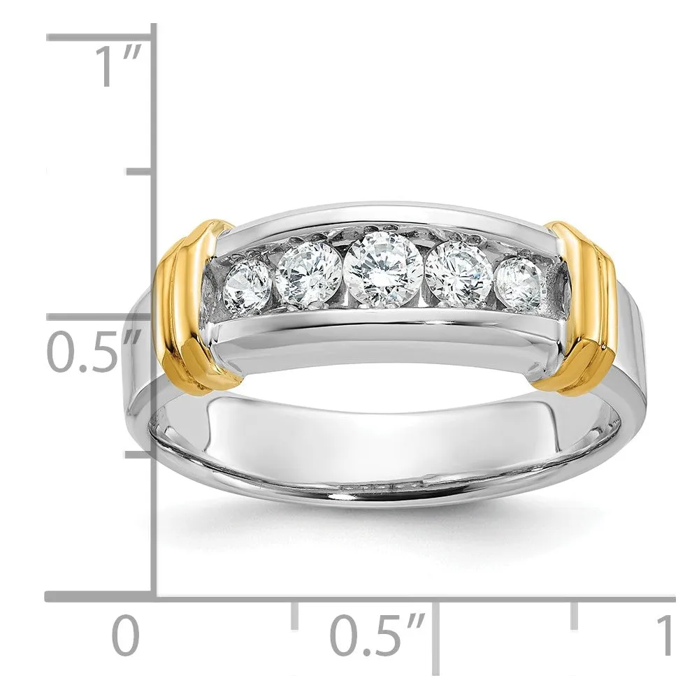 Men's 7.8mm 14K Two Tone Gold 5-Stone 1/2 Ctw Diamond Tapered Band