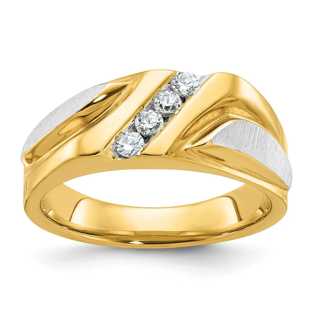 Men's 8.5mm 14K Two Tone Gold 4-Stone 1/4 Ctw Diamond Tapered Band