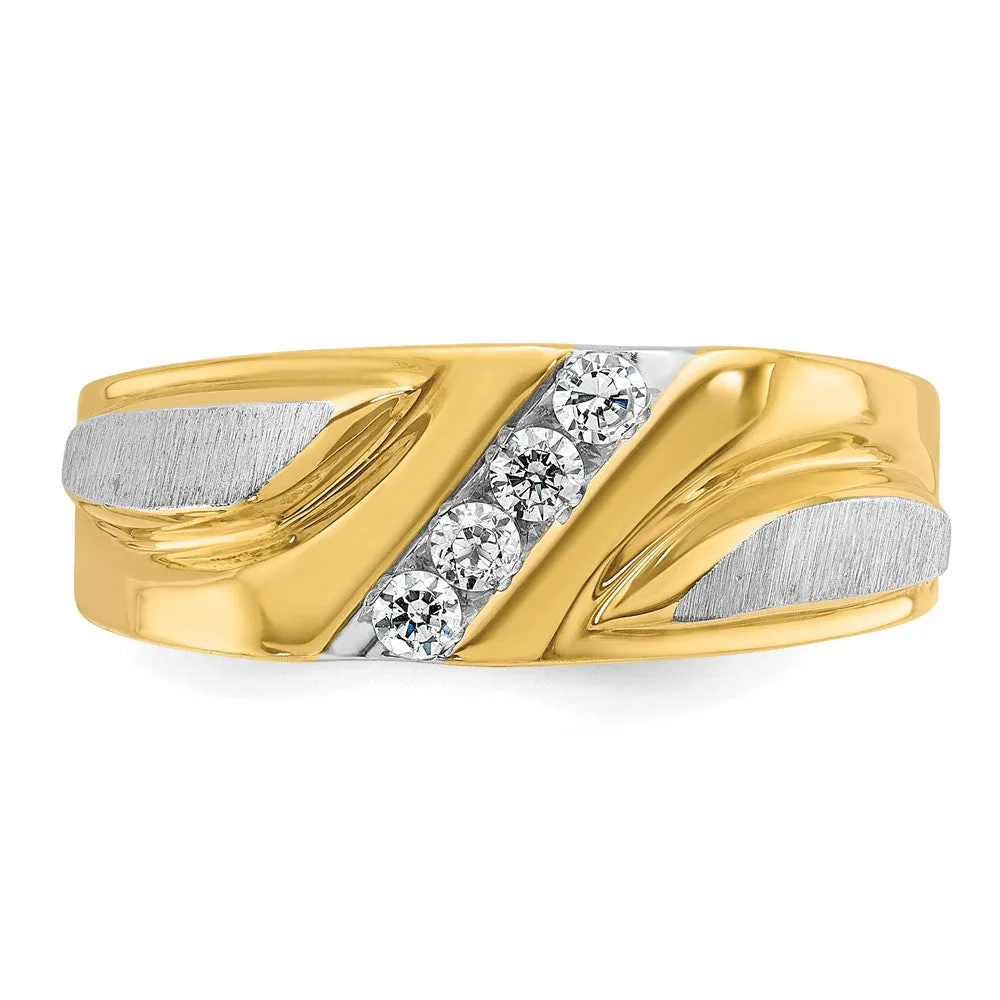 Men's 8.5mm 14K Two Tone Gold 4-Stone 1/4 Ctw Diamond Tapered Band