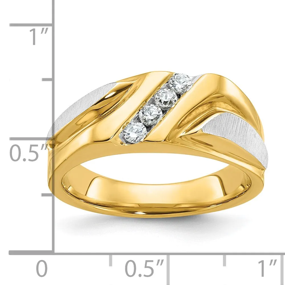 Men's 8.5mm 14K Two Tone Gold 4-Stone 1/4 Ctw Diamond Tapered Band