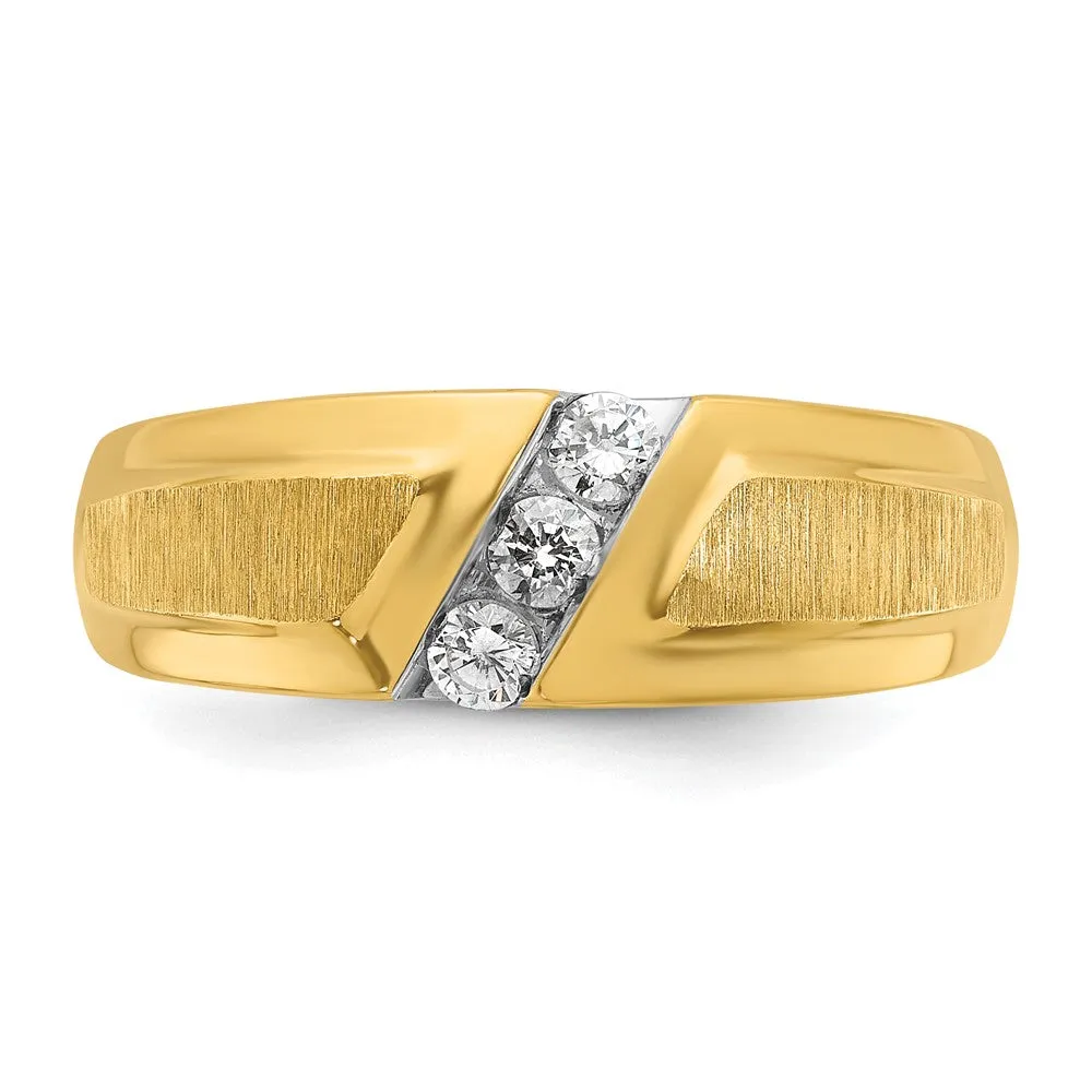 Men's 8mm 14K Yellow Gold 3-Stone 1/4 Ctw Diamond Tapered Band