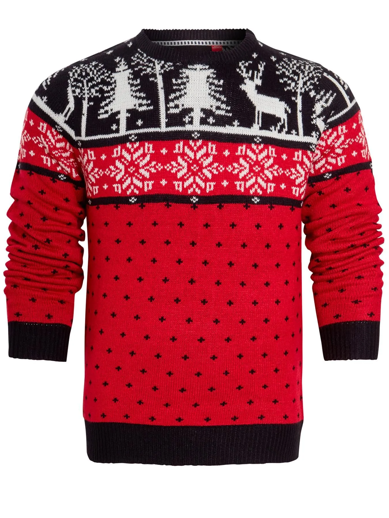 Mens Christmas Jumper Fairisle Pattern, Red, Sizes S to XL