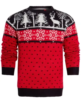 Mens Christmas Jumper Fairisle Pattern, Red, Sizes S to XL