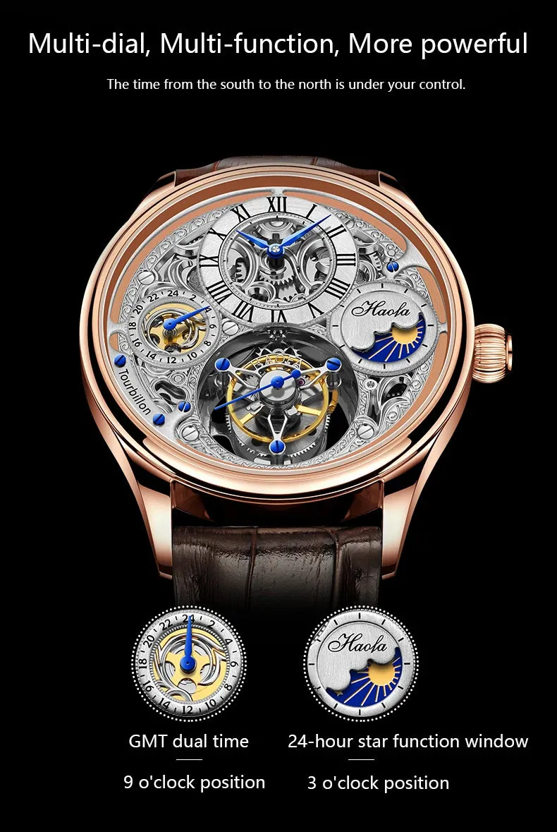 Men's Flying Tourbillon Manual Mechanical Movement Business Wristwatch