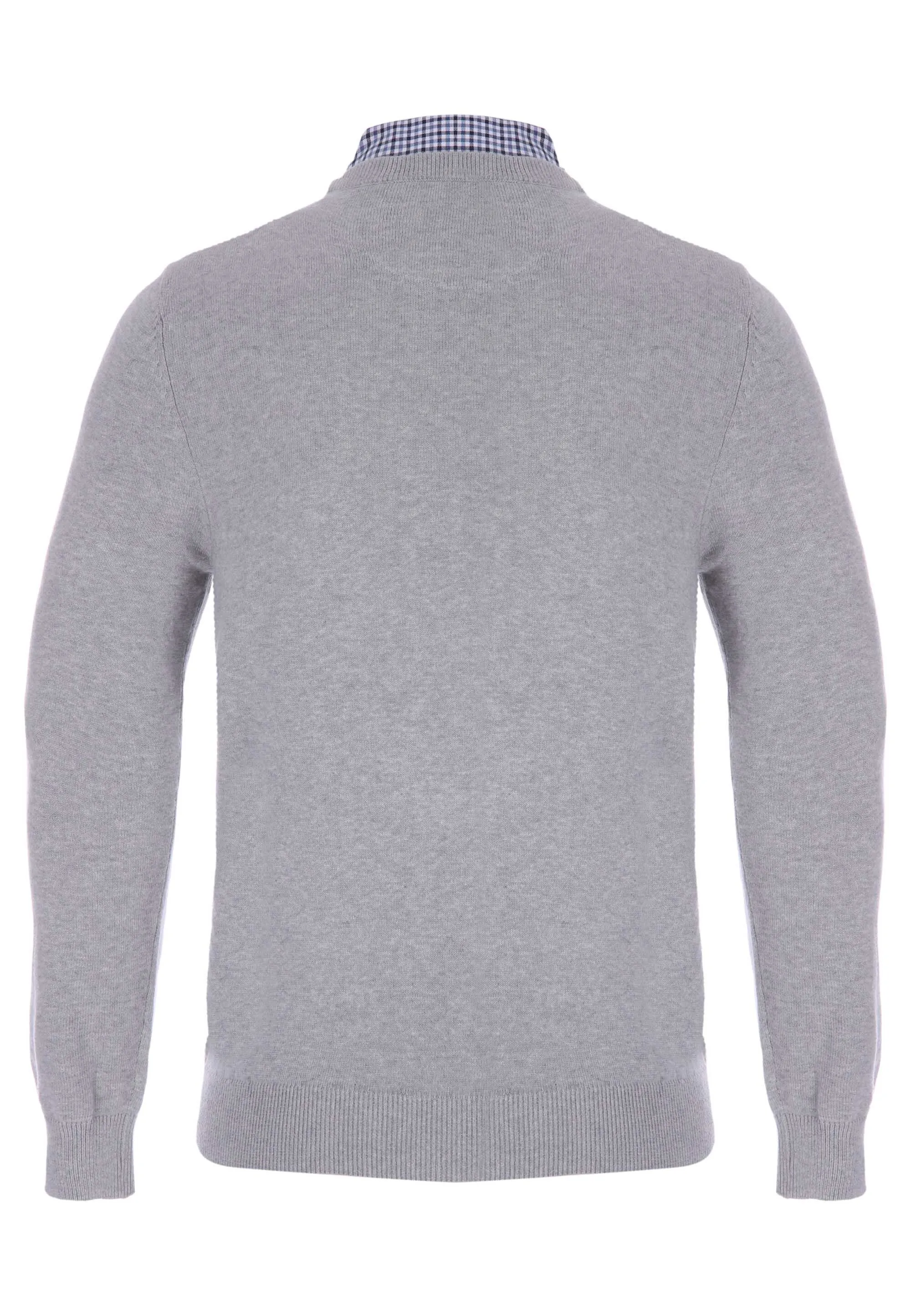 Mens Grey Plain Textured Mock Shirt Jumper