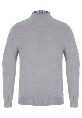 Mens Grey Plain Textured Mock Shirt Jumper