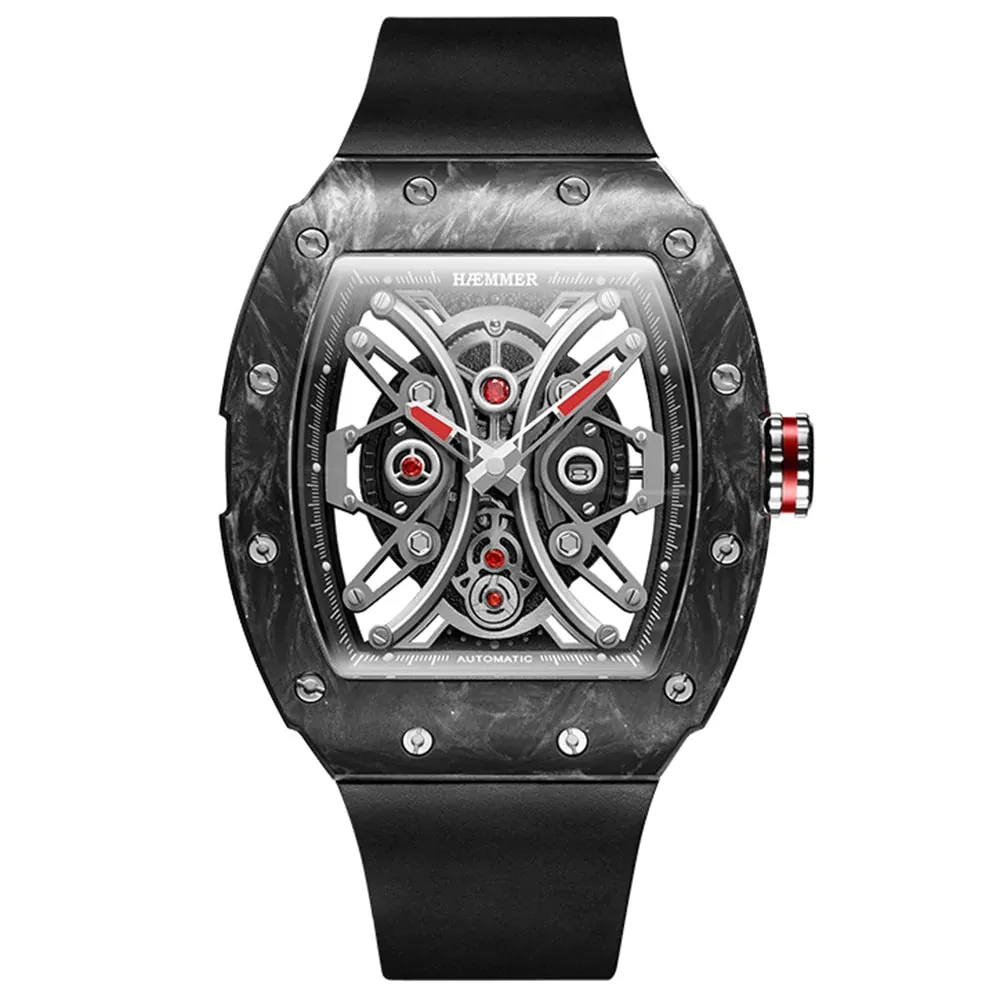 Men's Luxury Skeleton Tonneau Shape Automatic Mechanical Wristwatches