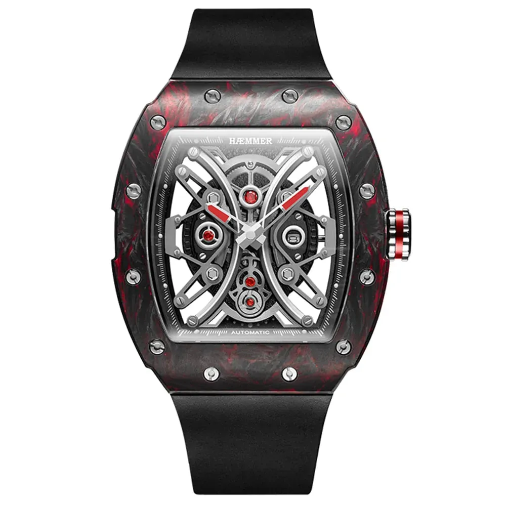 Men's Luxury Skeleton Tonneau Shape Automatic Mechanical Wristwatches