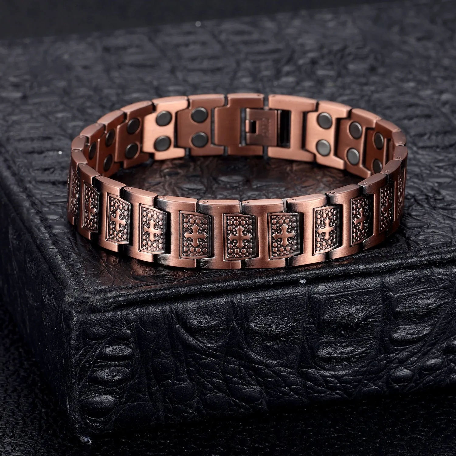 Men's Pure Copper Magnetic Wide Cross Viking Bracelet