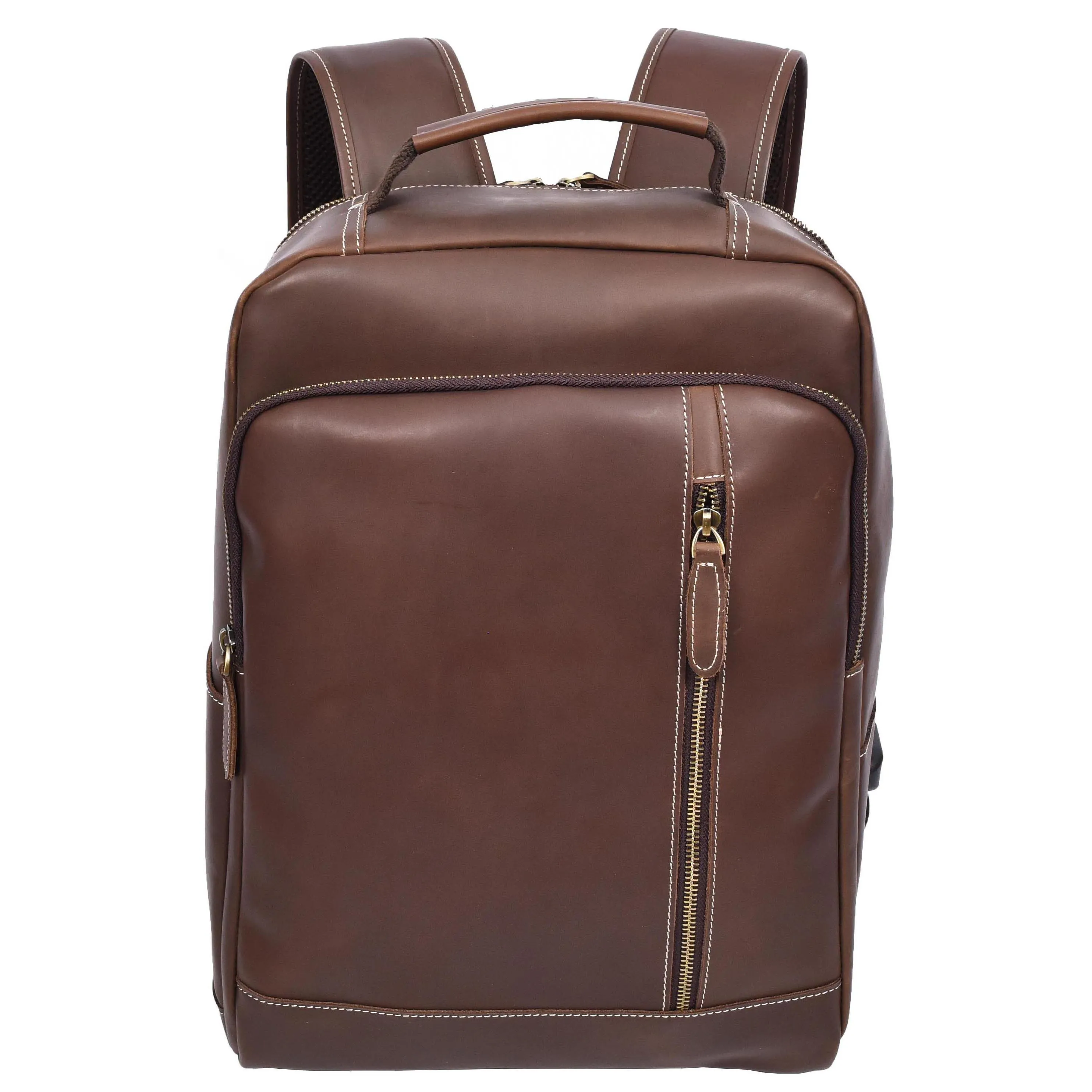 Mens Real Leather Backpack Large Size Laptop Travel Rucksack Cliff Brown Hunter