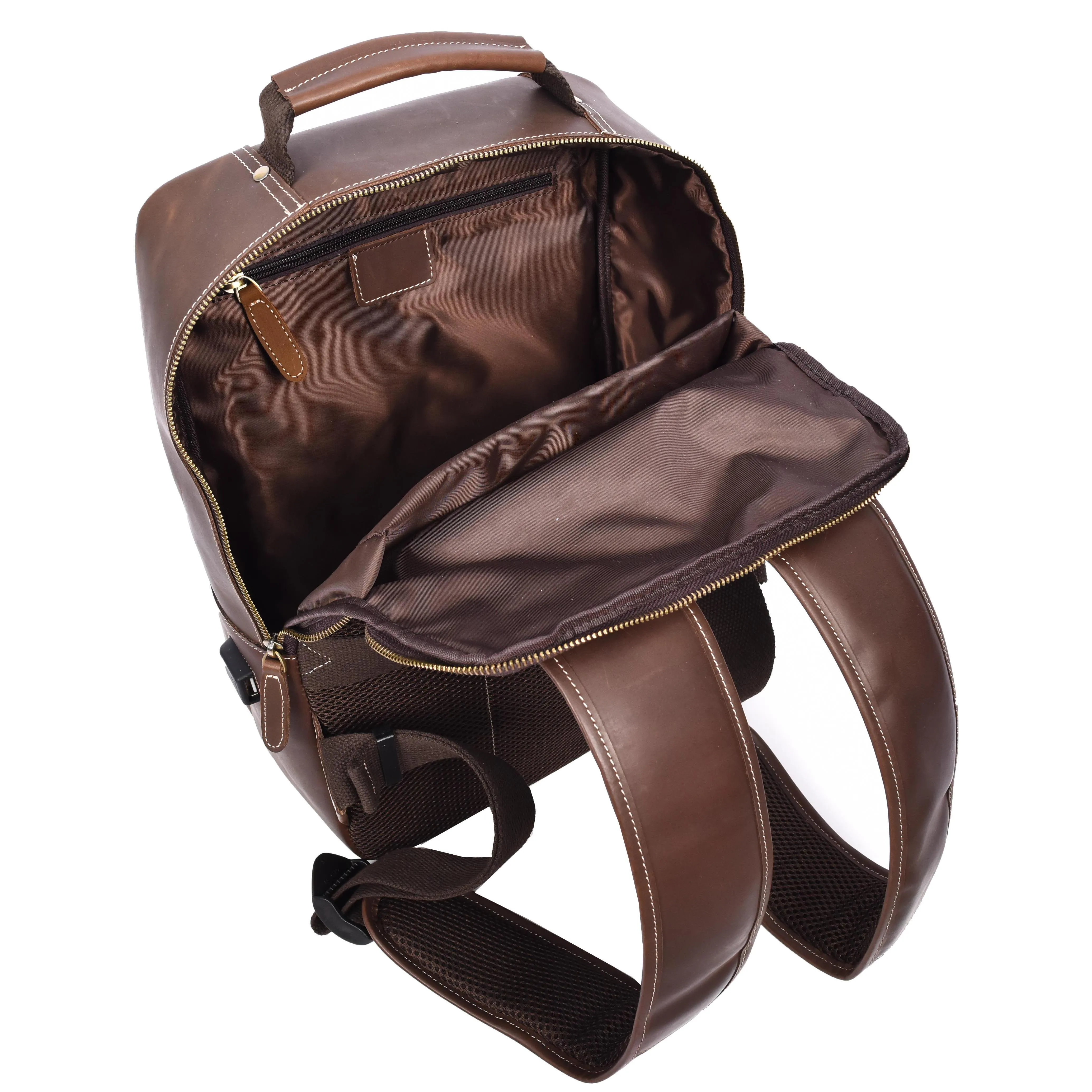 Mens Real Leather Backpack Large Size Laptop Travel Rucksack Cliff Brown Hunter