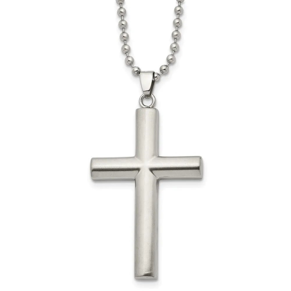 Men's Stainless Steel Brushed Domed Cross Necklace, 22 Inch