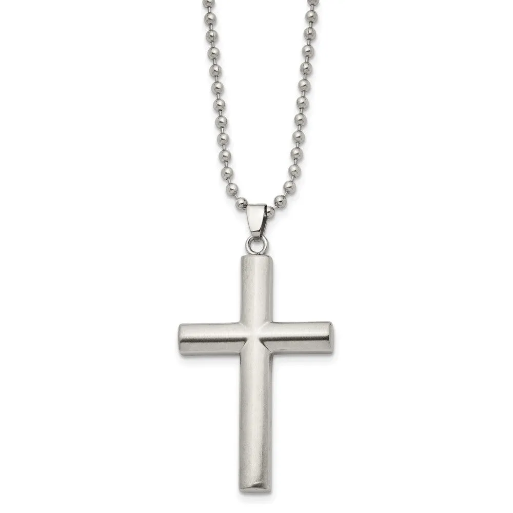 Men's Stainless Steel Brushed Domed Cross Necklace, 22 Inch