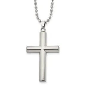 Men's Stainless Steel Brushed Domed Cross Necklace, 22 Inch