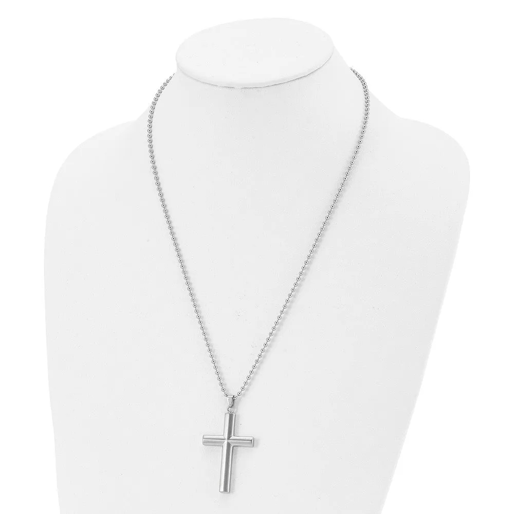 Men's Stainless Steel Brushed Domed Cross Necklace, 22 Inch