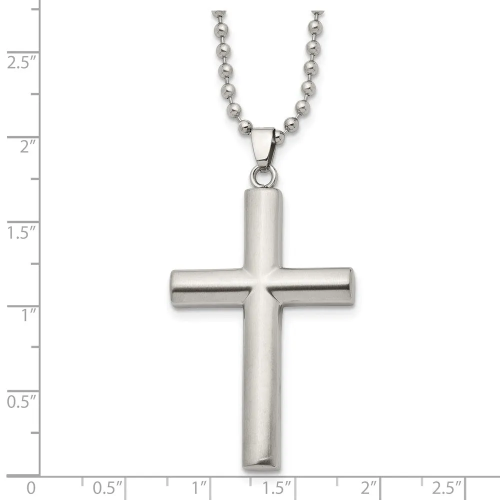 Men's Stainless Steel Brushed Domed Cross Necklace, 22 Inch